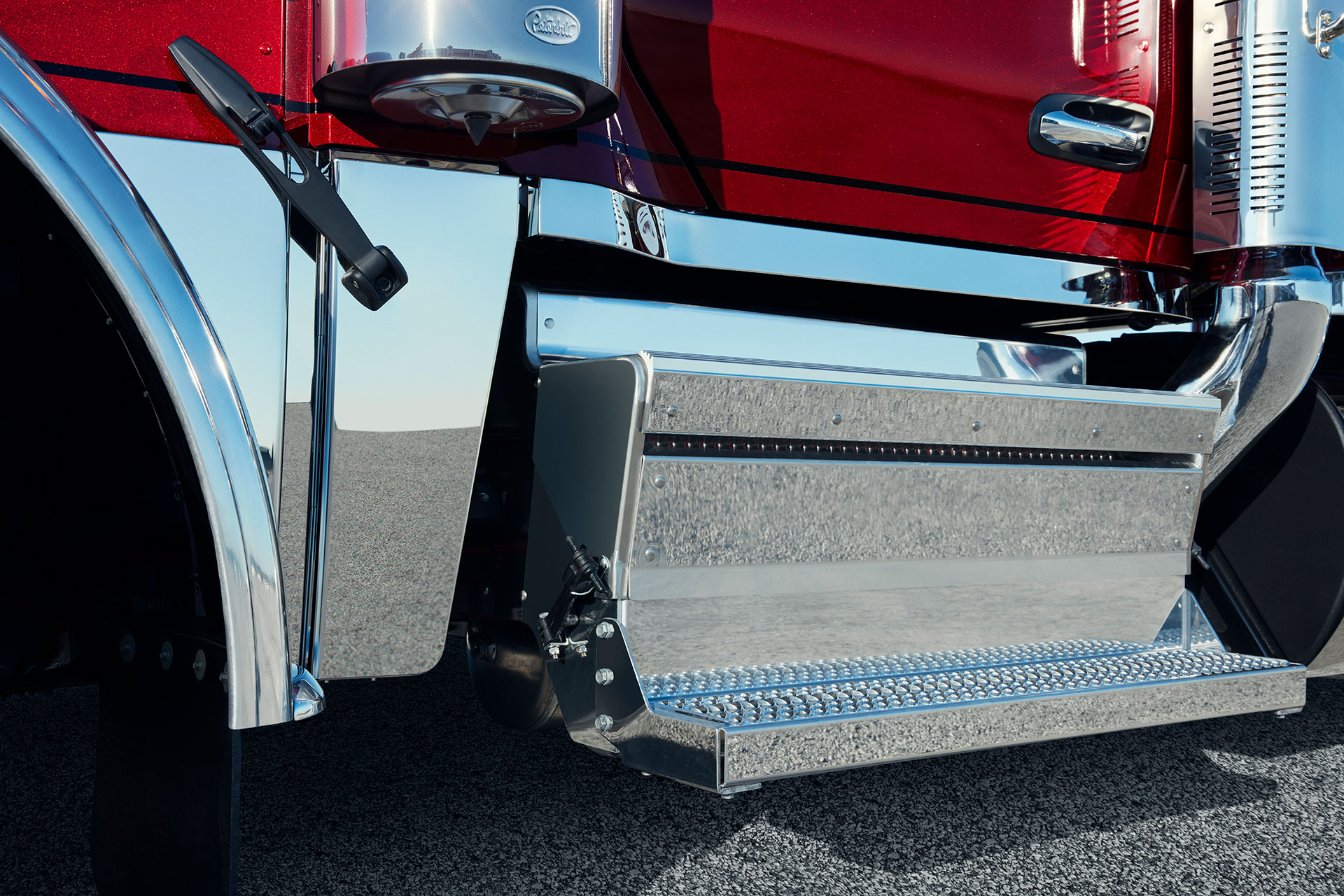 New Peterbilt 589 low roof sleeper with polished chrome rocker panels