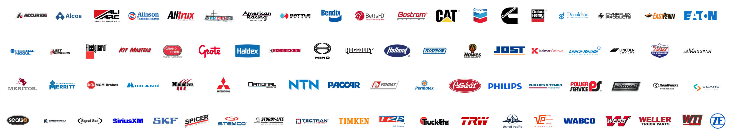 Full parts list of brands available at JX Truck Center.
