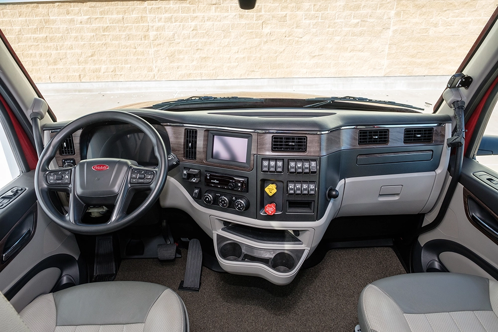 New Peterbilt 567 cab interior dashboard view
