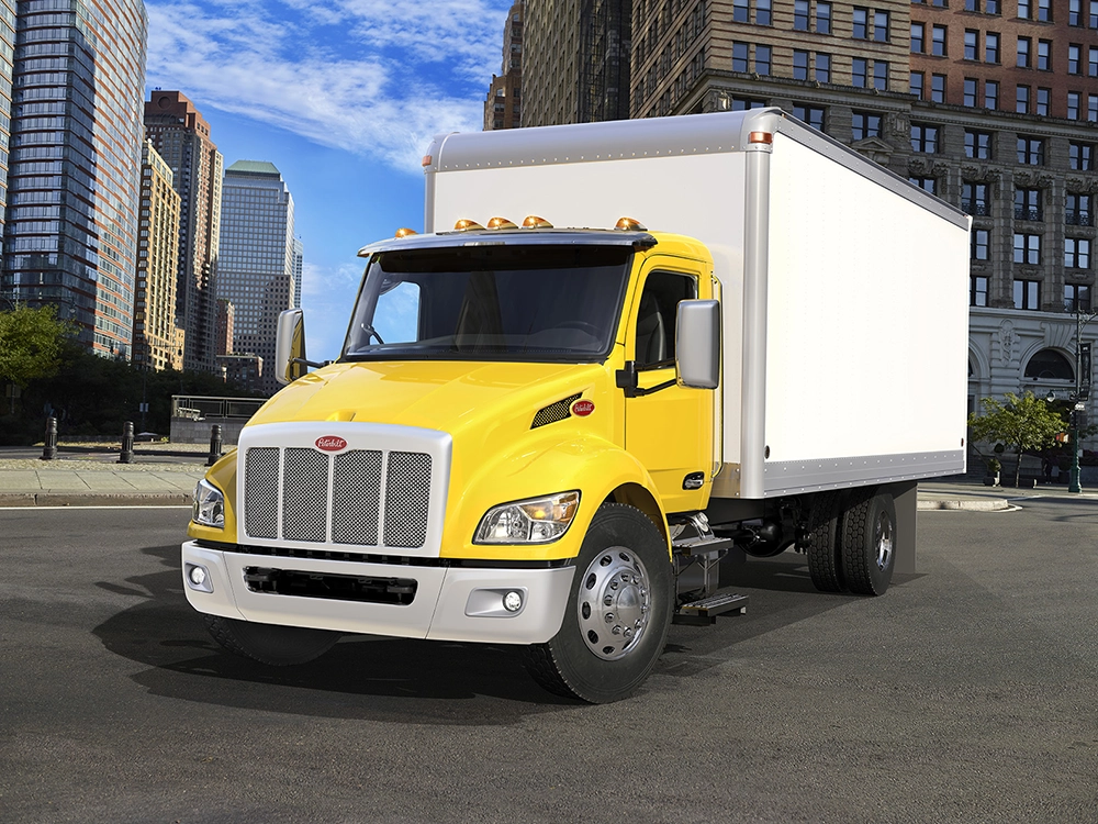Used Peterbilt 536 reefer van body truck exterior view
