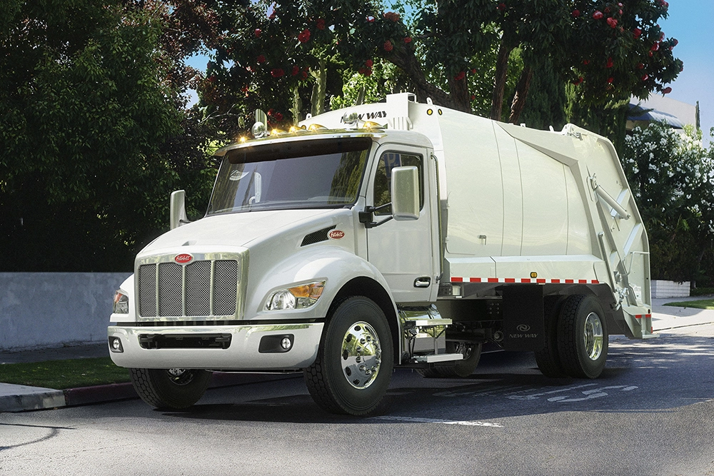New Peterbilt 548 aero refuse truck exterior view
