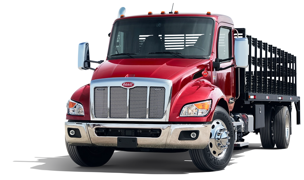 New Peterbilt 548 stake bed truck exterior view