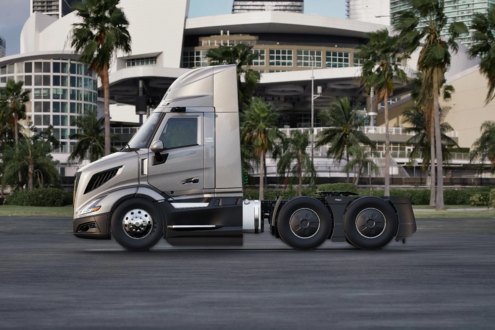 New Volvo VNR 300 front grille and sloped aero hood detail