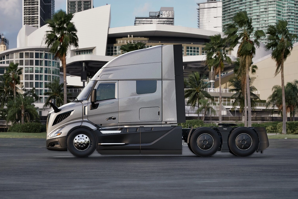 New Volvo VNR 640 front grille and sloped aero hood detail