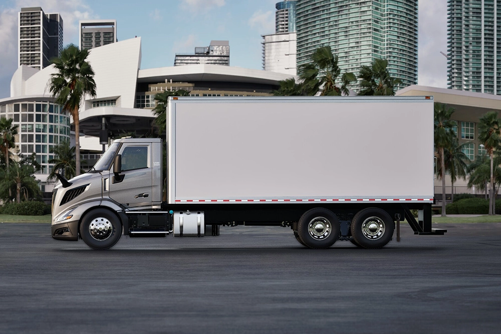 New Volvo VNR Truck front grille and sloped aero hood detail