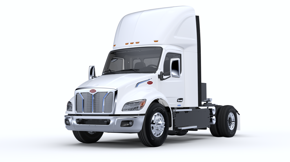New Peterbilt 548EV electric vocational truck side profile and chassis view
