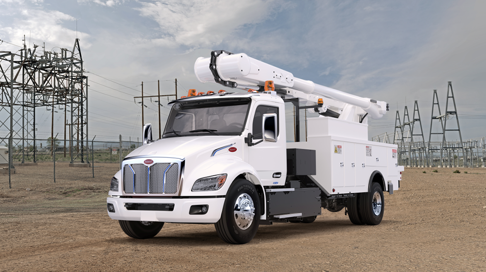 New Peterbilt 548EV heavy-duty electric chassis and battery box placement view
