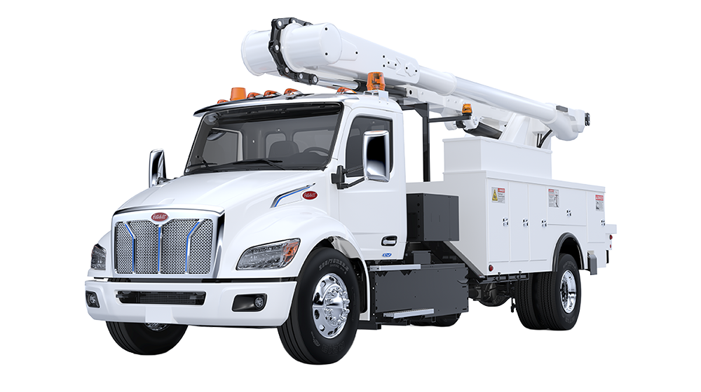 New Peterbilt 548EV heavy-duty vocational electric truck front hero exterior view