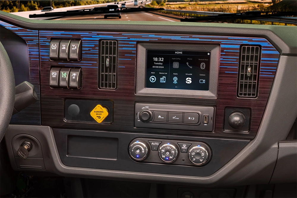 New Peterbilt 548EV digital display cluster and cab interior controls